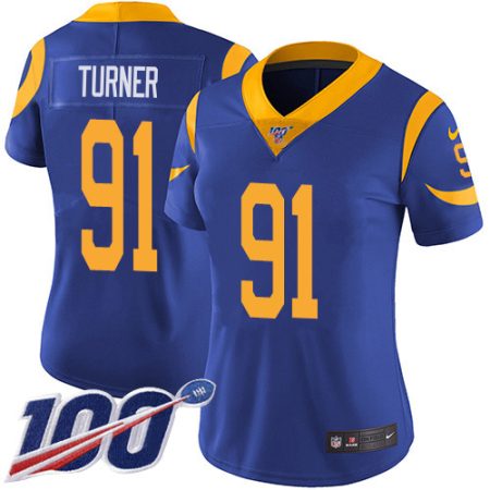 cheap Rams #91 Kobie Turner Royal Blue Alternate Women's Stitched NFL 100th Season Vapor Untouchable Limited Jersey