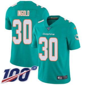 dolphins #30 alec ingold aqua green team color youth stitched nfl 100th season vapor untouchable limited elite jersey