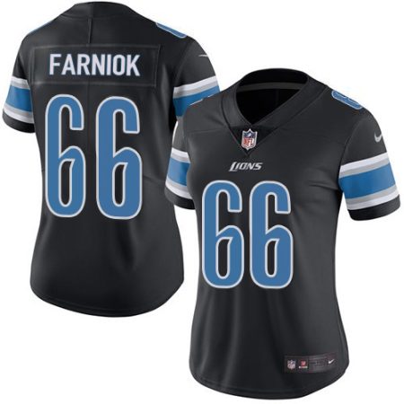 Lions #66 Matt Farniok Black Women's Stitched NFL Limited Rush Jersey