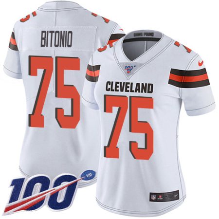 Browns #75 Joel Bitonio White Women's Stitched NFL 100th Season Vapor Untouchable Limited Jersey