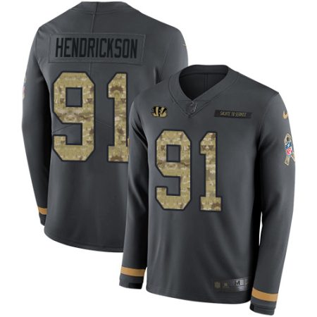 Bengals #91 Trey Hendrickson Anthracite Salute to Service Men's Stitched NFL Limited Therma Long Sleeve Jersey