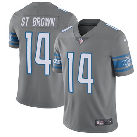 wholesale Lions #14 Amon-Ra St. Brown Gray Youth Stitched NFL Limited Rush Jersey