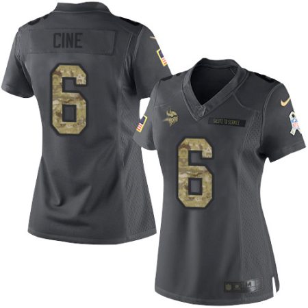 cheap Vikings #6 Lewis Cine Black Women's Stitched NFL Limited 2016 Salute to Service Jersey