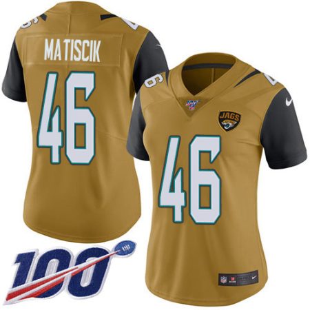 jaguars #46 ross matiscik gold women's stitched nfl limited rush 100th season cheap jersey