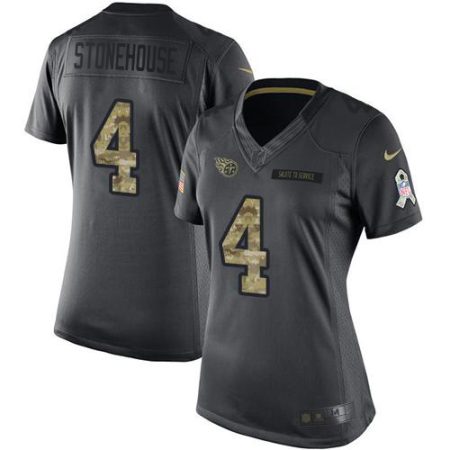 elite Titans #4 Ryan Stonehouse Black Women's Stitched NFL Limited 2016 Salute to Service Jersey