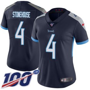 Titans #4 Ryan Stonehouse Navy Blue Team Color Women's Stitched NFL 100th Season Vapor Limited Jersey