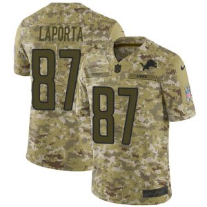 elite Lions #87 Sam LaPorta Camo Men's Stitched NFL Limited 2018 Salute To Service Jersey