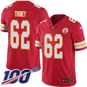 Chiefs #62 Joe Thuney Red Team Color Youth Stitched NFL 100th Season Vapor Limited Jersey