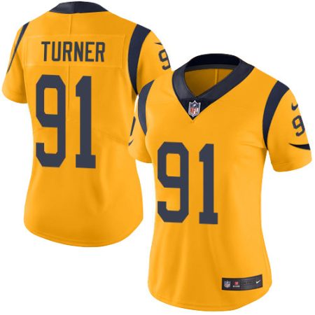 rams #91 kobie turner gold women's stitched nfl limited rush elite jersey