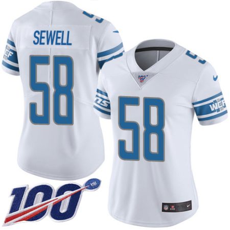 Lions #58 Penei Sewell White Women's Stitched NFL 100th Season Vapor Untouchable Limited Jersey