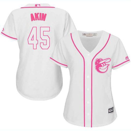 orioles #45 keegan akin white/pink fashion women's stitched mlb cheap jersey