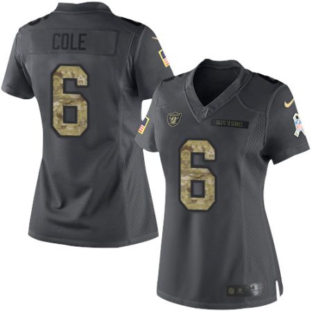 Raiders #6 AJ Cole Black Women's Stitched NFL Limited 2016 Salute to Service Jersey