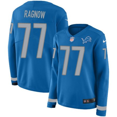 wholesale Lions #77 Frank Ragnow Blue Team Color Women's Stitched NFL Limited Therma Long Sleeve Jersey