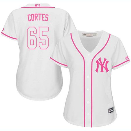 elite Yankees #65 Nestor Cortes White/Pink Fashion Women's Stitched MLB Jersey