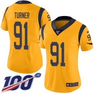 rams #91 kobie turner gold women's stitched nfl limited rush 100th season cheap jersey