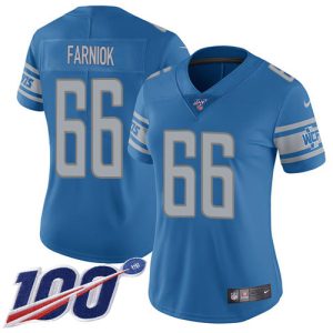 Lions #66 Matt Farniok Blue Team Color Women's Stitched NFL 100th Season Vapor Untouchable Limited Jersey