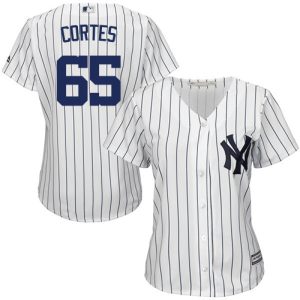 Yankees #65 Nestor Cortes White Strip Home Women's Stitched MLB Jersey