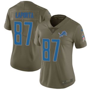 cheap Lions #87 Sam LaPorta Olive Women's Stitched NFL Limited 2017 Salute To Service Jersey