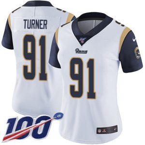 wholesale Rams #91 Kobie Turner White Women's Stitched NFL 100th Season Vapor Untouchable Limited Jersey