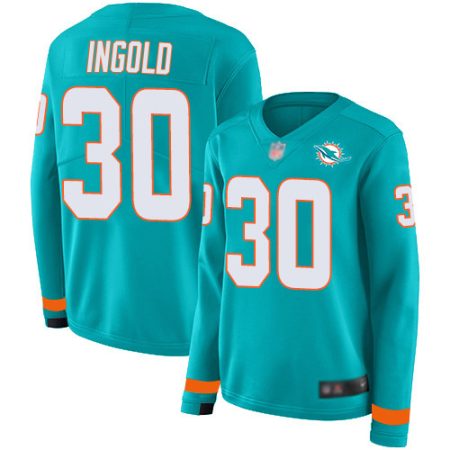 cheap Dolphins #30 Alec Ingold Aqua Green Team Color Women's Stitched NFL Limited Therma Long Sleeve Jersey