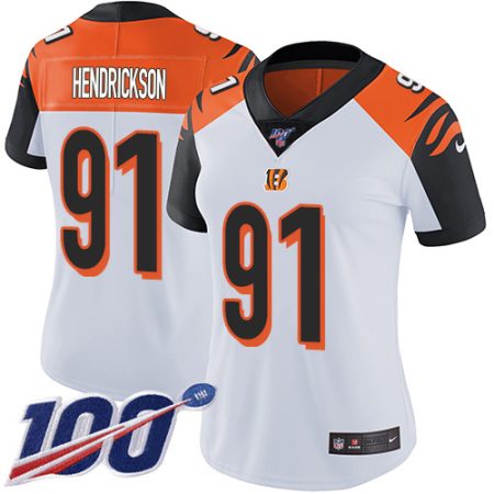 bengals #91 trey hendrickson white women's stitched nfl 100th season vapor untouchable limited wholesale jersey