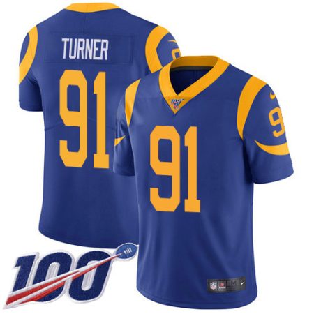 wholesale Rams #91 Kobie Turner Royal Blue Alternate Youth Stitched NFL 100th Season Vapor Untouchable Limited Jersey