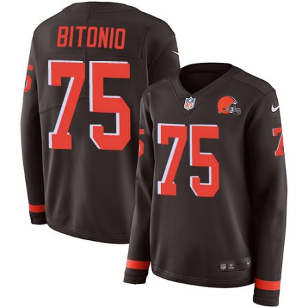 Browns #75 Joel Bitonio Brown Team Color Women's Stitched NFL Limited Therma Long Sleeve Jersey