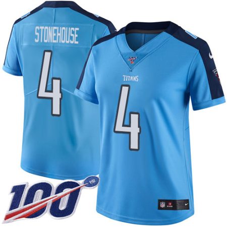 wholesale Titans #4 Ryan Stonehouse Light Blue Women's Stitched NFL Limited Rush 100th Season Jersey