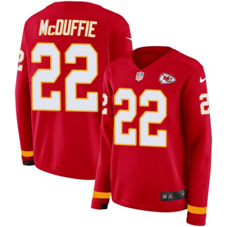 Chiefs #22 Trent McDuffie Red Team Color Women's Stitched NFL Limited Therma Long Sleeve Jersey