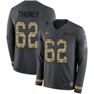 Chiefs #62 Joe Thuney Anthracite Salute to Service Youth Stitched NFL Limited Therma Long Sleeve Jersey