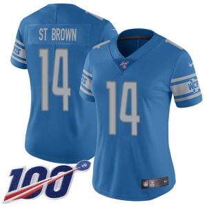 lions #14 amon-ra st. brown blue team color women's stitched nfl 100th season vapor untouchable limited cheap jersey