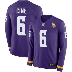 cheap Vikings #6 Lewis Cine Purple Team Color Men's Stitched NFL Limited Therma Long Sleeve Jersey