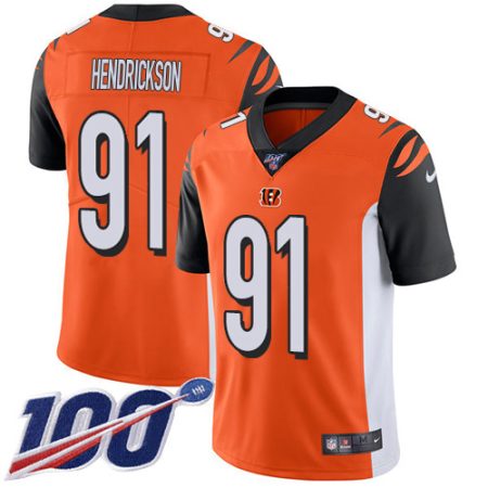 Bengals #91 Trey Hendrickson Orange Alternate Youth Stitched NFL 100th Season Vapor Untouchable Limited Jersey