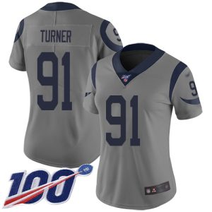 Rams #91 Kobie Turner Gray Women's Stitched NFL Limited Inverted Legend 100th Season Jersey