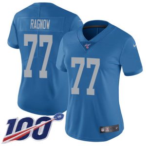 Lions #77 Frank Ragnow Blue Throwback Women's Stitched NFL 100th Season Vapor Untouchable Limited Jersey