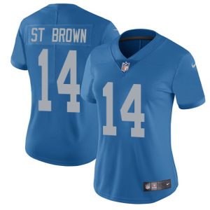 Lions #14 Amon-Ra St. Brown Blue Throwback Women's Stitched NFL Vapor Untouchable Limited Jersey