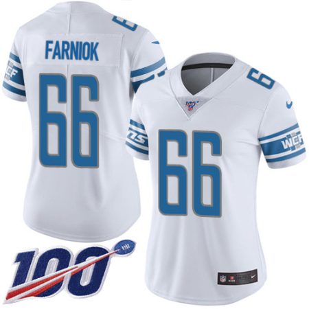 Lions #66 Matt Farniok White Women's Stitched NFL 100th Season Vapor Untouchable Limited Jersey