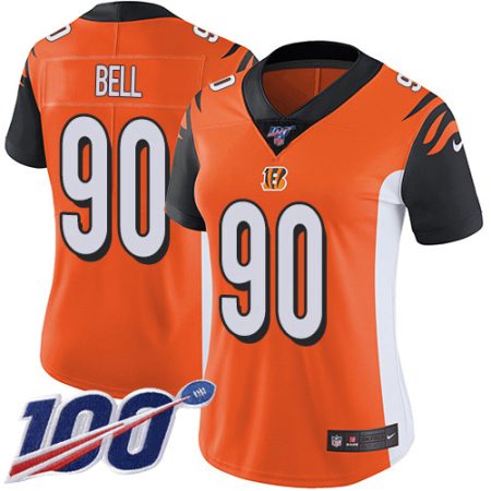 bengals #90 travis bell orange alternate women's stitched nfl 100th season vapor untouchable limited elite jersey