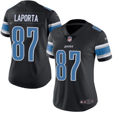 Lions #87 Sam LaPorta Black Women's Stitched NFL Limited Rush Jersey