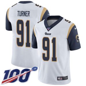 wholesale Rams #91 Kobie Turner White Youth Stitched NFL 100th Season Vapor Untouchable Limited Jersey