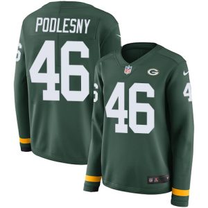 wholesale Packers #46 Jack Podlesny Green Team Color Women's Stitched NFL Limited Therma Long Sleeve Jersey