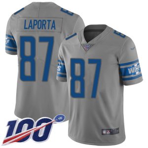 Lions #87 Sam LaPorta Gray Youth Stitched NFL Limited Inverted Legend 100th Season Jersey