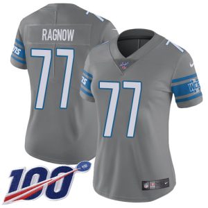 lions #77 frank ragnow gray women's stitched nfl limited rush 100th season wholesale jersey