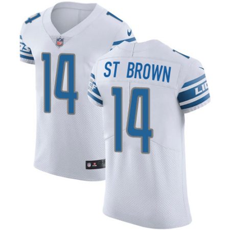 Lions #14 Amon-Ra St. Brown White Men's Stitched NFL New Elite Jersey