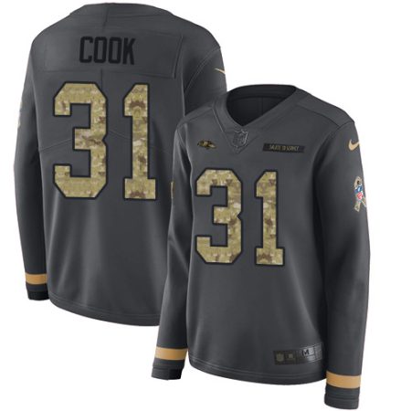 Ravens #31 Dalvin Cook Anthracite Salute to Service Women's Stitched NFL Limited Therma Long Sleeve Jersey