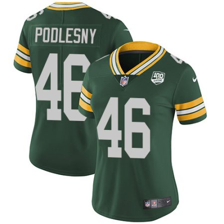 wholesale Packers #46 Jack Podlesny Green Team Color Women's 100th Season Stitched NFL Vapor Untouchable Limited Jersey