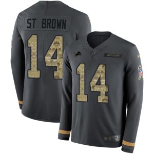 cheap Lions #14 Amon-Ra St. Brown Anthracite Salute to Service Youth Stitched NFL Limited Therma Long Sleeve Jersey