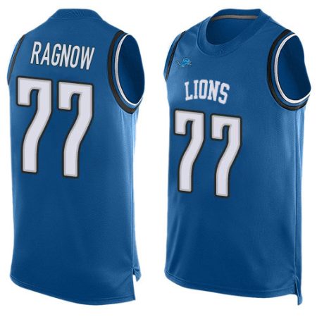 lions #77 frank ragnow blue team color men's stitched nfl limited tank top cheap jersey