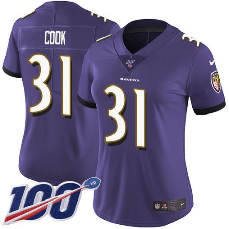 ravens #31 dalvin cook purple team color women's stitched nfl 100th season vapor untouchable limited elite jersey