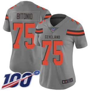 Browns #75 Joel Bitonio Gray Women's Stitched NFL Limited Inverted Legend 100th Season Jersey